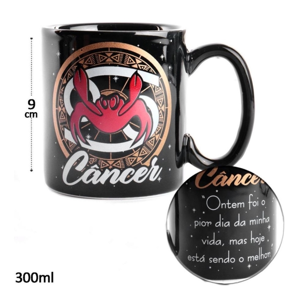 Caneca Porcelana 300ml Signo Câncer Zodíaco Astrologia