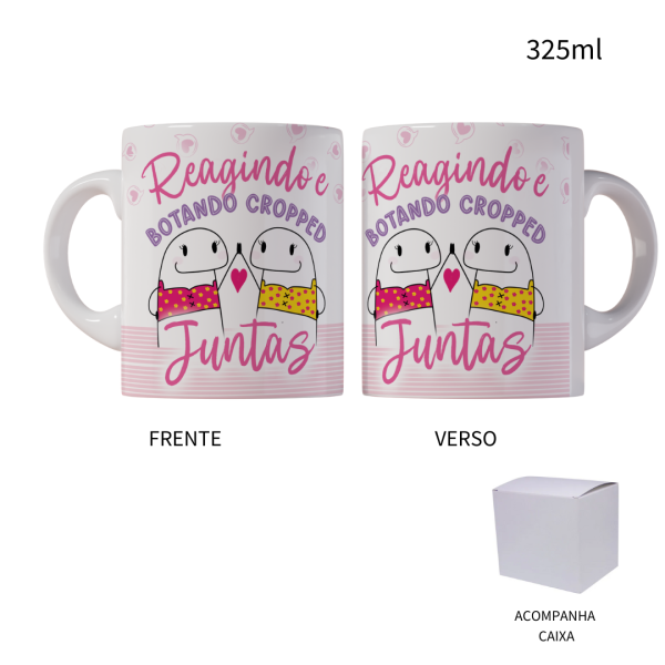Caneca 325ml Flork Amigas Reagindo e Botando Cropped Juntas