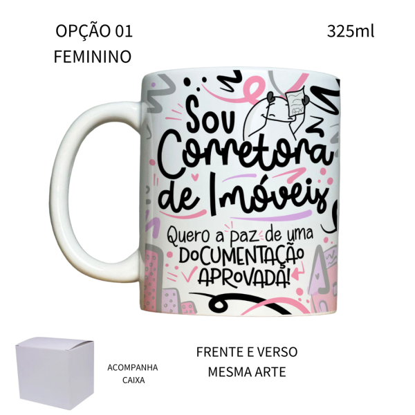 Caneca 325ml Flork Profissões Corretor Corretora de Imóveis
