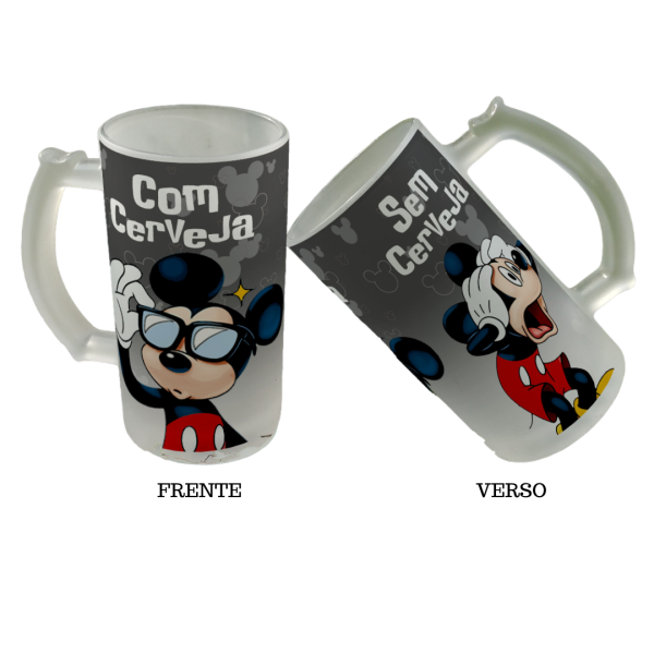 Caneca Chopp Jateada Mickey Mouse Com Cerveja e Sem Cerveja