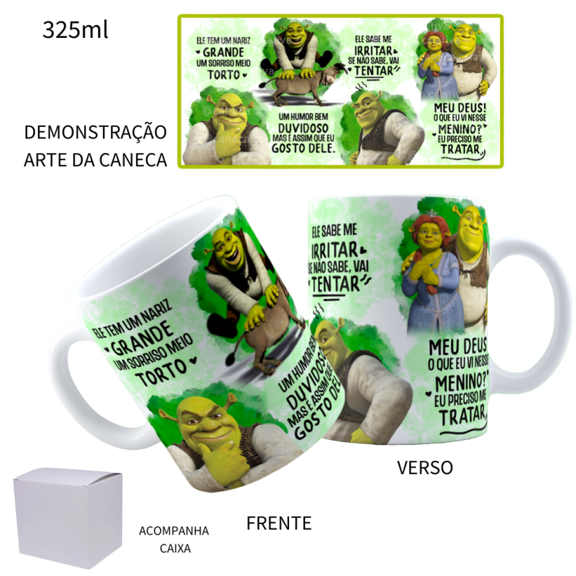 Caneca 325ml Shrek Ele tem um nariz grande