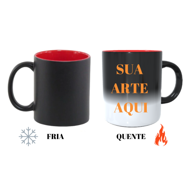 Caneca Mágica 325ml Personalizável Preta e interior vermelho