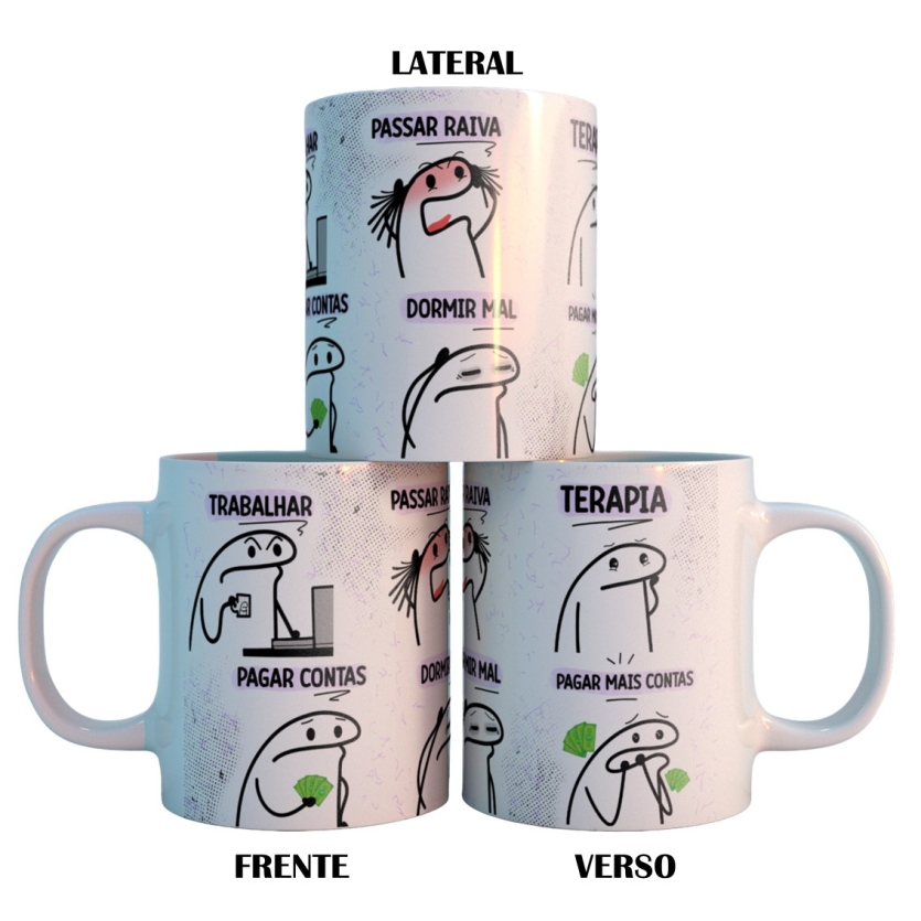Caneca 325ml Flork Rotina Trabalhar Pagar Contas Passar Raiv