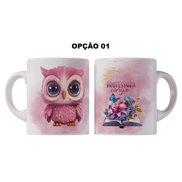 Caneca 325ml Dia Dos Professores Professora Coruja Rosa