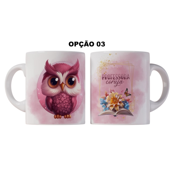 Caneca 325ml Dia Dos Professores Professora Coruja Rosa - Image 3