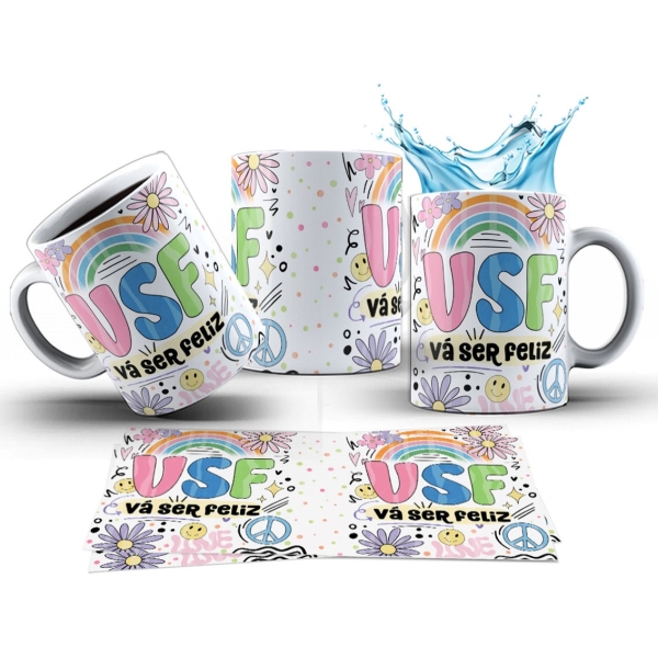 Caneca 325ml Vibes Engraçadas V.S.F. Vá Ser Feliz