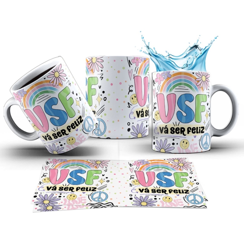 Caneca 325ml Vibes Engraçadas V.S.F. Vá Ser Feliz