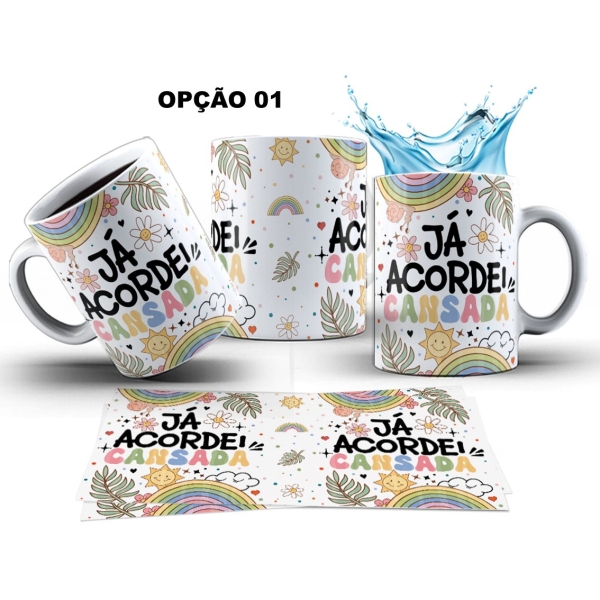 Caneca 325ml Vibes Engraçadas Já acordei cansada