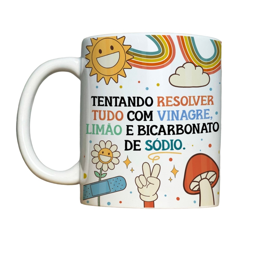 Caneca 325ml Vibes Tentando resolver tudo com vinagre, limão