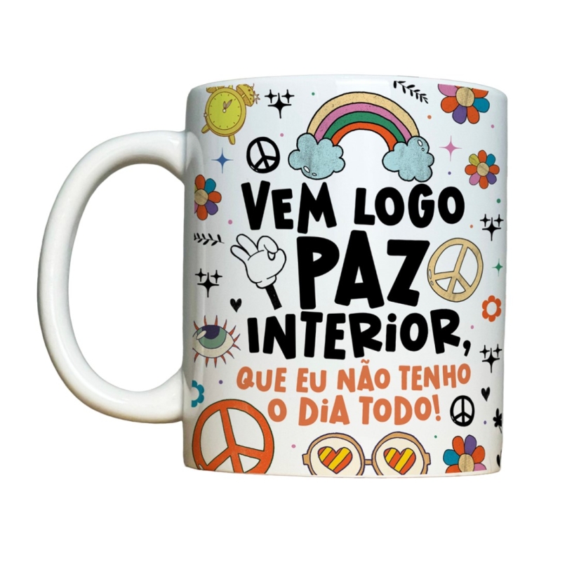 Caneca 325ml Vibes Vem logo paz interior que eu não tenho