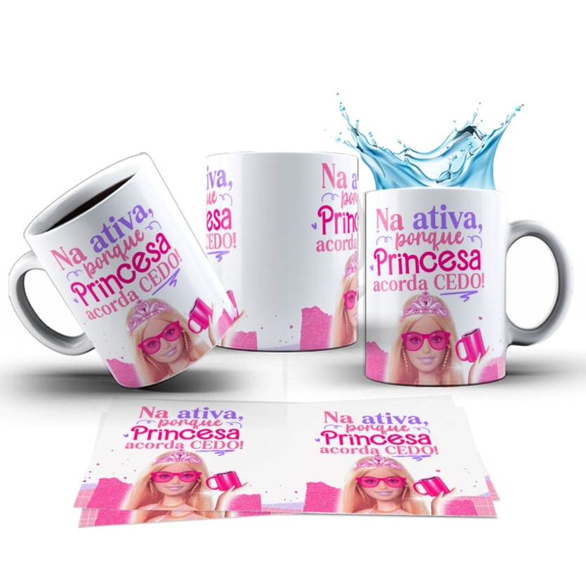 Caneca 325ml Barbie Na ativa porque princesa acorda cedo!