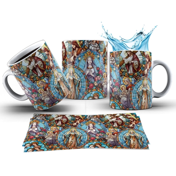Caneca 325ml Vitral Arte Sacra Jesus Maria Católica