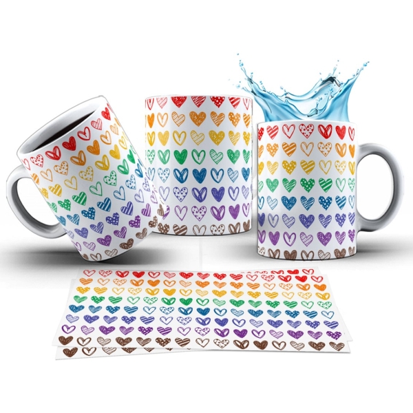 Caneca 325ml Amor Corações Coloridos