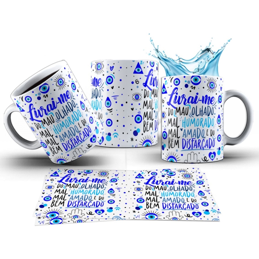 Caneca 325ml Olho Grego Livrai-me do mau olhado mal humorado