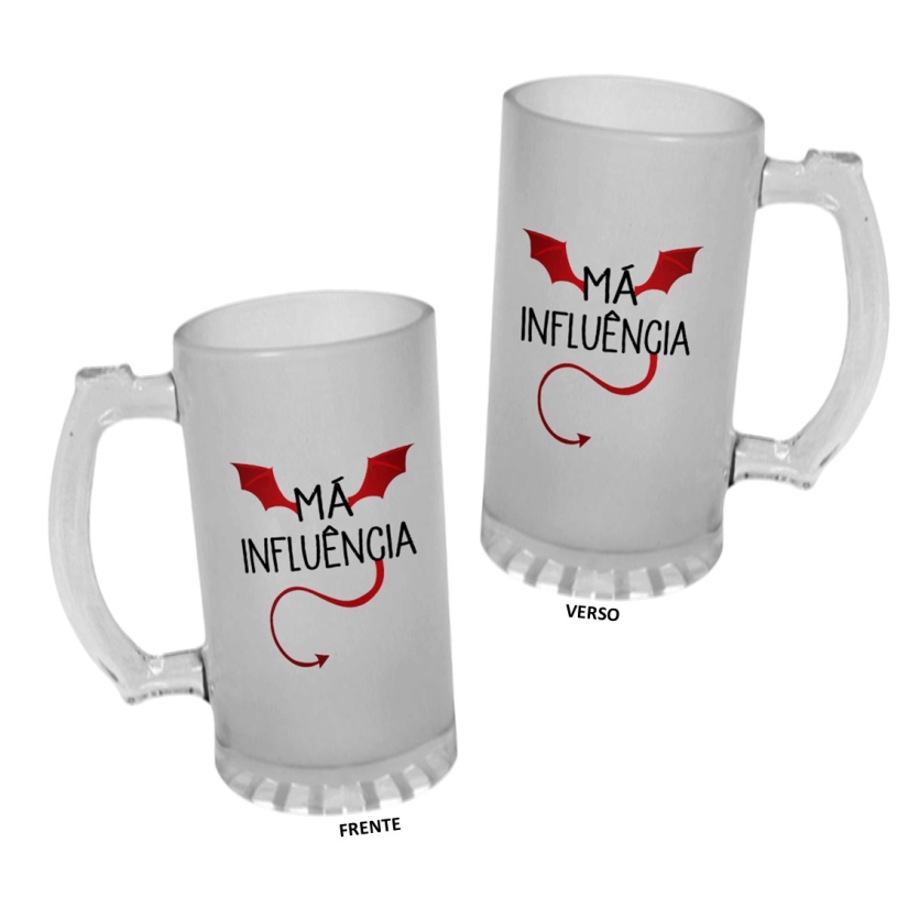 Caneca Chopp Vidro 475ml Má Influência Engraçadas