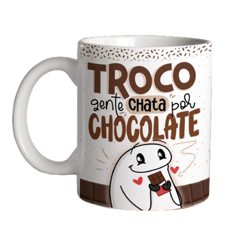 Caneca 325ml Flork Páscoa Troco gente chata por chocolate