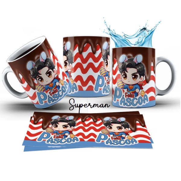 Caneca 325ml Feliz Páscoa Super Heróis Batman, Superman