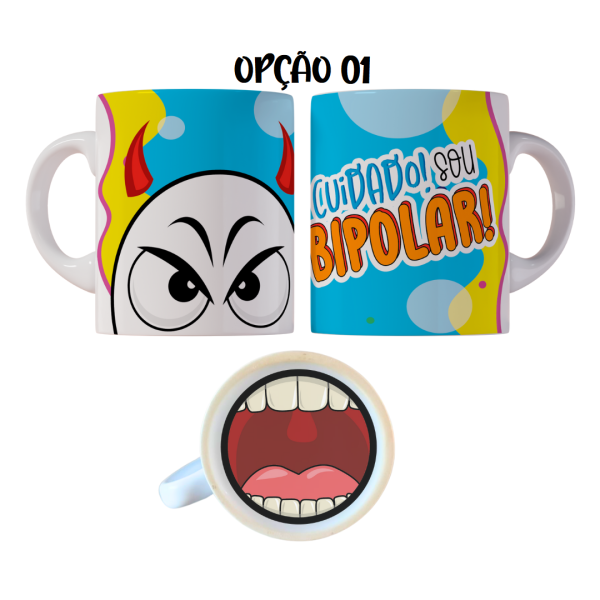 Caneca 325ml Gino Bocão Cuidado sou bipolar Meme Engraçada