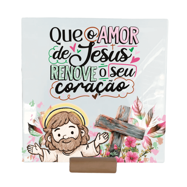Quadro Azulejo 20x20cm Que o amor de Jesus renove o seu coração