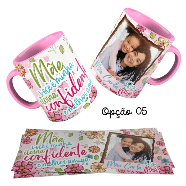 Caneca 325ml Dias das mães Personalizado Foto Nome Florir