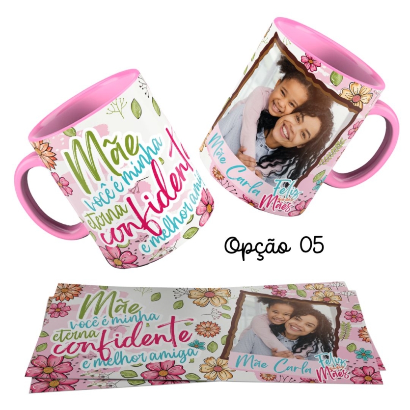 Caneca 325ml Dias das mães Personalizado Foto Nome Florir