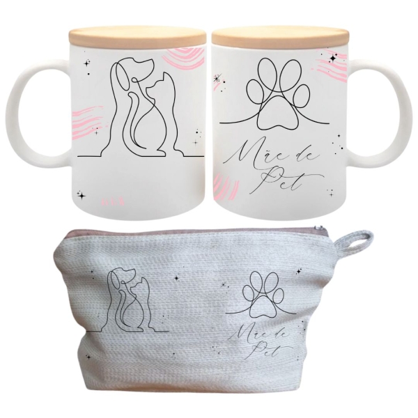 Kit Presente Dia das Mães de Pet Caneca C/Tampa + Nécessaire