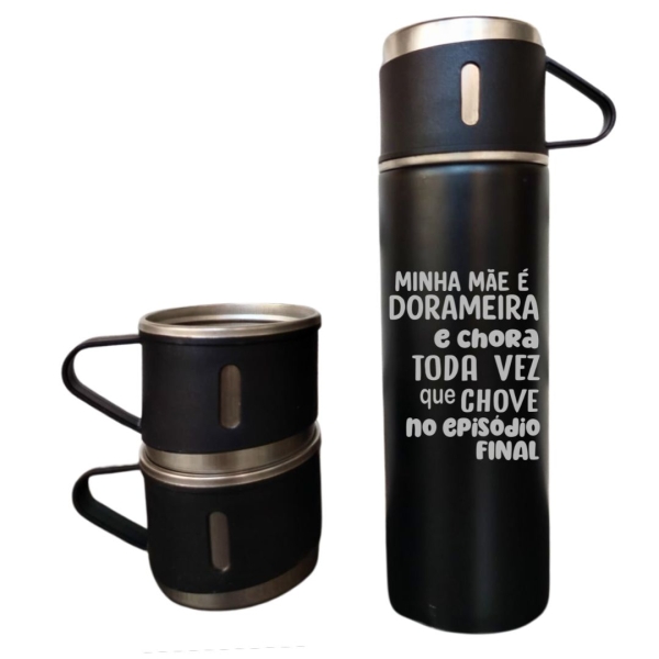 Kit Garrafa Térmica C/ 3 xícaras 400ml Minha mãe é dorameira