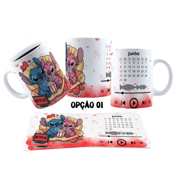 Caneca 325ml Stitch Angel Namorados Série Pipoca Edredon