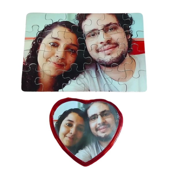 Kit Presente Namorados Quebra Cabeça C/ Foto E Caixa Coração