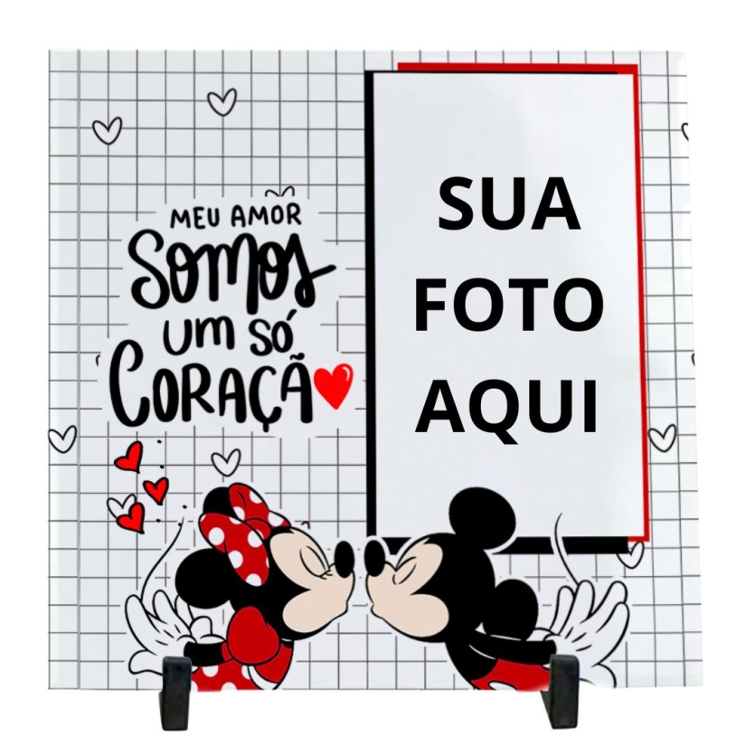 Quadro Azulejo 20x20cm Personalizado Mickey Minnie Namorados