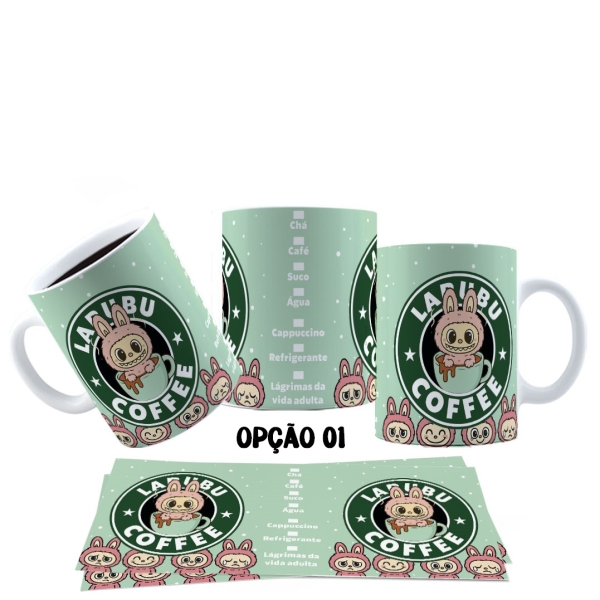 Caneca 325ml Labubu Coffee Chá Café Lágrimas da Vida Adulta