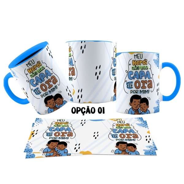 Caneca 325ml Dias dos pais Meu herói ora por mim Religiosas