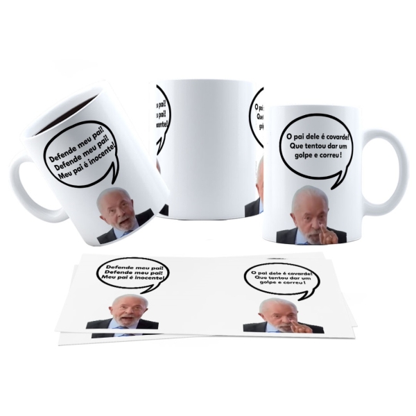 Caneca 325ml Lula Defende meu pai, Meu pai é inocente!