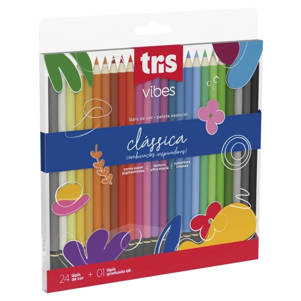Lapis De Cor Vibes Tons Clássicos 24 Cores + 1 Lápis 6B Tris