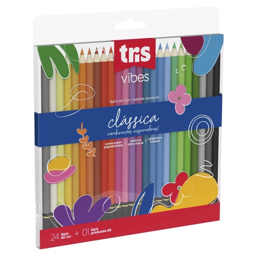Lapis De Cor Vibes Tons Clássicos 24 Cores + 1 Lápis 6B Tris