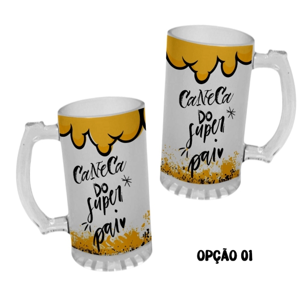 Caneca Chopp Vidro Jateada Presente Dia dos pais Super Pai