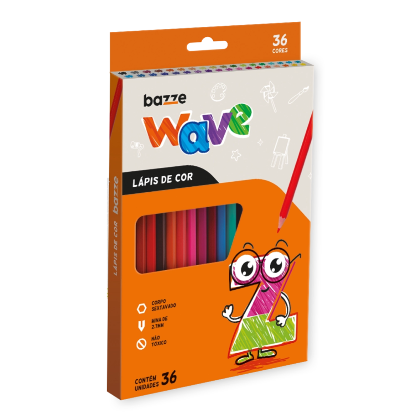 Lápis de Cor Wave 36 cores Sextavado Bazze