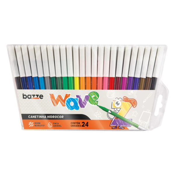 Kit 24 Canetas Hidrocor Ponta Fina Wave Bazze Lavável