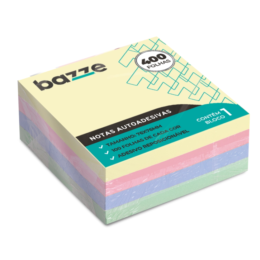 Notas Autoadesivas 76mm X 76mm Bloco 400 Fls Bazze