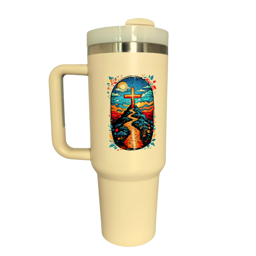 Copo Térmico Cristã Inox 1,2L – Caminho da Cruz - Bege