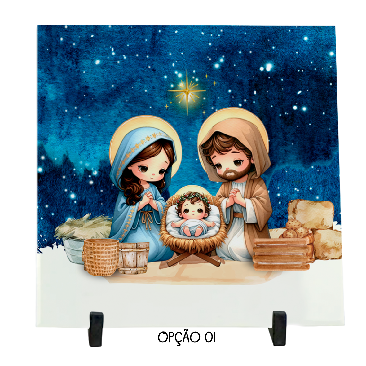 Quadro Azulejo 20x20cm Presépio Natal que o amor de Jesus