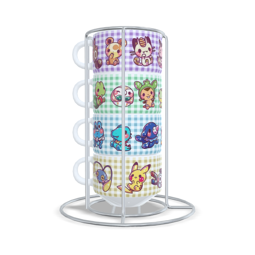Kit 4 Xícaras 150ml C/ Suporte Metal Pokémon Cute