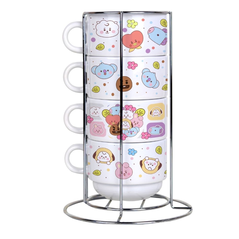 Kit 4 Xícaras 150ml C/ Suporte BTS Mascotes BT 21