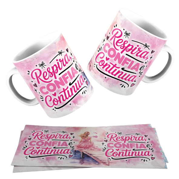 Caneca 325ml Respira Confia e Continua Motivacional