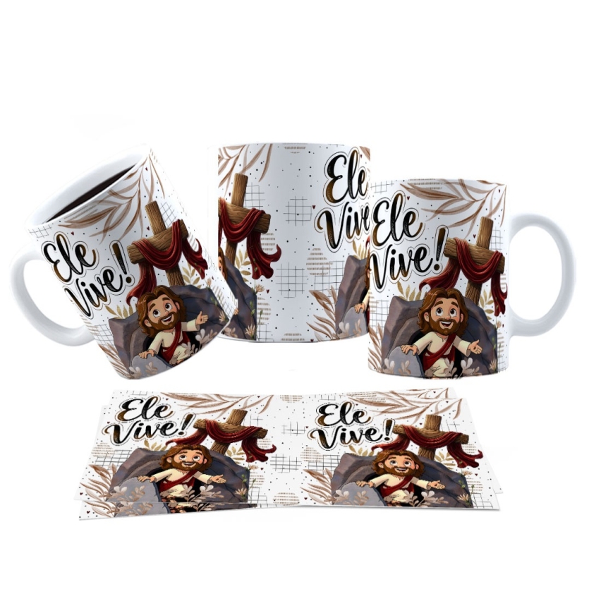 Caneca 325ml Jesus Cristo Verdadeira Páscoa Ele Vive