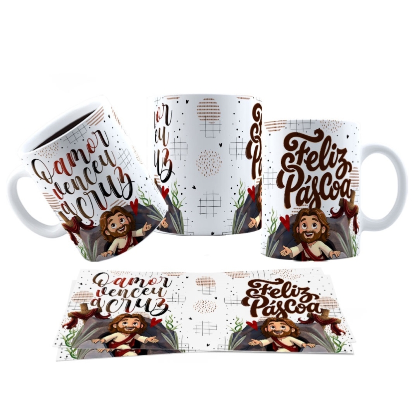 Caneca 325ml Jesus Cristo Páscoa O amor venceu a cruz