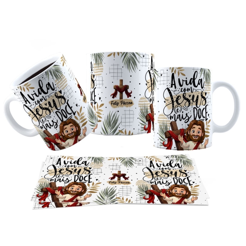 Caneca 325ml Páscoa a A vida com Jesus é mais doce