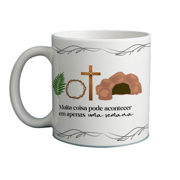 Caneca 325ml Páscoa Muita coisa pode acontecer em apenas uma