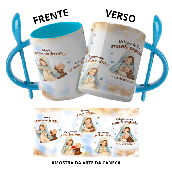 Caneca C/ Colher Frei Gilson Maria passa na frente Alça Azul