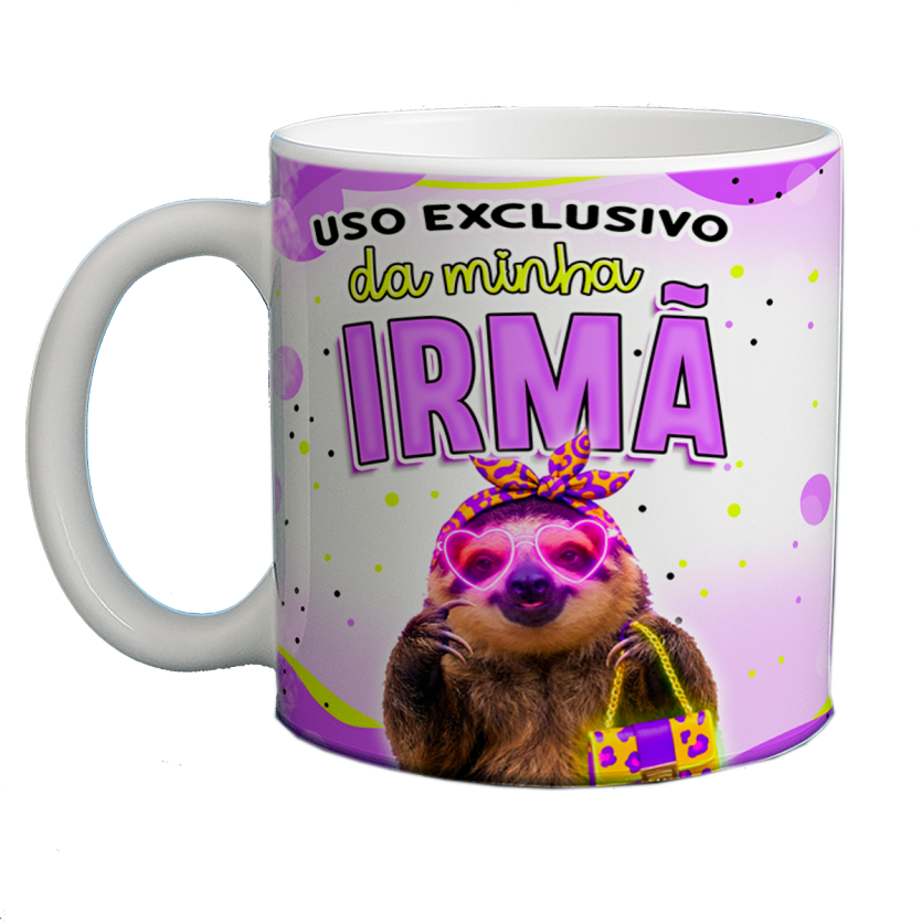 Caneca 325ml Uso exclusivo da minha irmã preguiça Meme